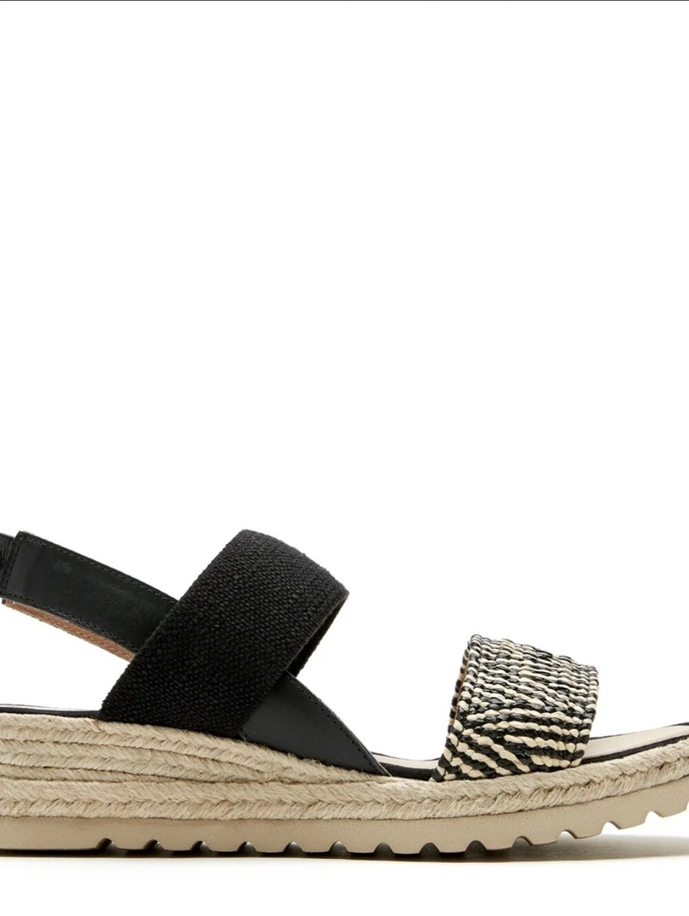 La CANADIENNE Black and Natural Woven Strap Platform Sandals